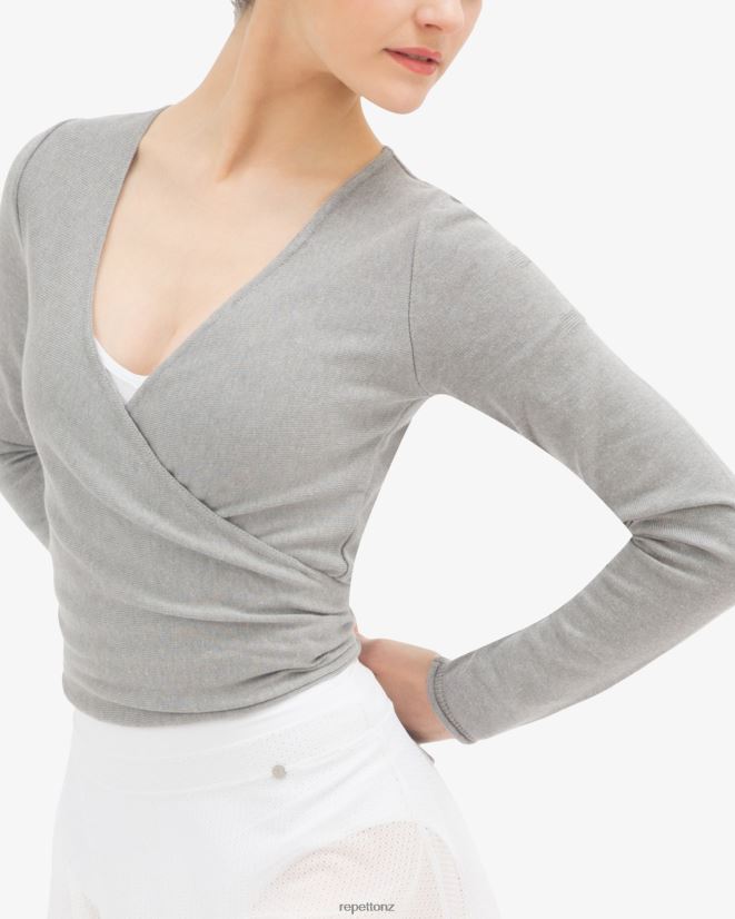 Repetto Women Long Sleeved Wrap-Over Mouse Grey Clothing PDFBZN512